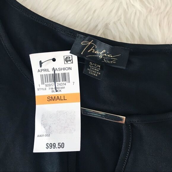 THALIA SODI Black Sleeveless Stretch Knit Midi Dress High Low Hem Small New - Picture 5 of 12